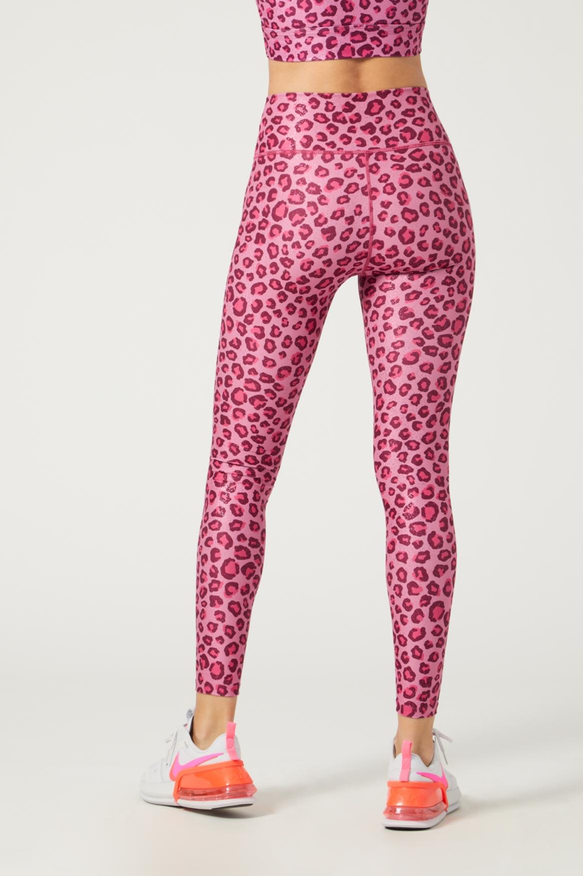 Pink Leopard Leggings - high waist yoga pants